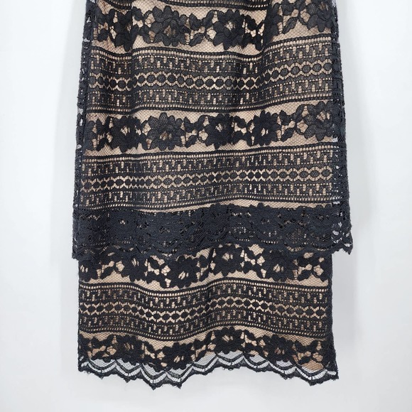 3/$25 R&M Richards Lace Cocktail Dress 6 Sheath Tiered Layered Square Neck Black - Picture 5 of 10